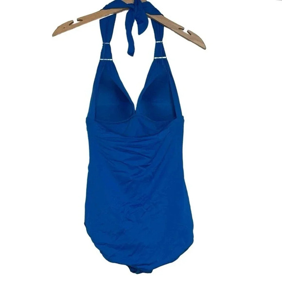 Coco contours 34C turquoise blue‎ jeweled halter neck ruched bra-size swimsuit - Picture 3 of 7